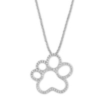 Sterling Silver Clear Bordered CZ Paw Shaped Pendant Necklace - £42.11 GBP