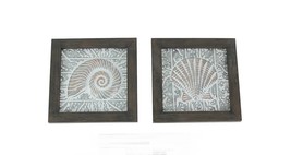 Scratch &amp; Dent Set of 2 Wood Framed Stamped Metal Coastal Seashell Wall Hangings - £20.70 GBP