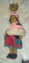 Antique Cloth  Fabric Doll With Chiquita Style Fruit Basket 14 &quot; Tall Brazil - $69.99