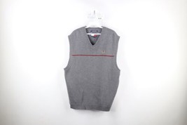 NOS Vintage 90s Tommy Hilfiger Mens Medium Striped Cotton Knit Sweater Vest Gray - £46.35 GBP