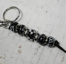 Murano Rhinestone Beaded Handmade Split Ring Keychain Hook Black White New - £15.54 GBP