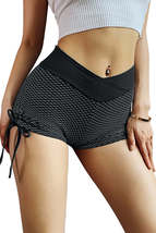 Black Side Drawstring Anti Cellulite High Waist Scrunch Butt Lift Shorts - £8.02 GBP+