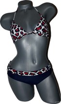 NWT GOTTEX leopard bikini swimsuit belted red navy 6 2pc cheetah patriotic S - £45.98 GBP