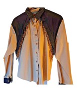 Roughrider Women&#39;s Button Front Shirt Beige Color Block Layered Beaded C... - $25.53 CAD
