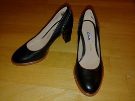 Clarks Ladies Black Faux Leather Cushion 3&quot; Heel SHOES-6M-WORN ONCE-CUTE - £18.90 GBP