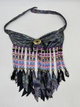 Vintage Southwestern Tribal Handmade Fringe Colorful Beads Bib Necklace Choker - £18.46 GBP