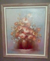 Vintage Floral Still Life Oil Painting Signed DAVIS Vase Matted &amp; Framed Canvas - £154.87 GBP