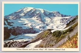 Mount Rainier National Park Where Flowers and Glaciers Meet Scenic Postcard - £15.29 GBP