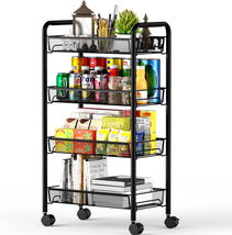 Ovicar 4 Tier Mesh Wire Rolling Cart, Kitchen Storage Organizer Utility ... - £42.45 GBP