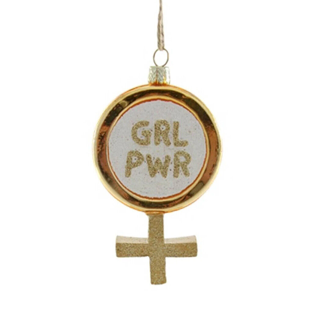 Primary image for GIRL POWER CHRISTMAS TREE ORNAMENT 3.5" Glass Equal Rights Female Empowerment
