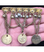 VTG Gold Tone Bar Brooch w/Dangling Chain Bells &amp; Coins Asian Indian 3&quot; ... - £7.44 GBP