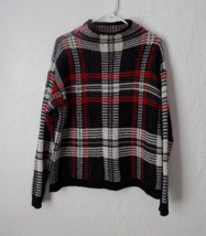 Chaps Black White Red Plaid Knit Sweater Pullover Mock Neck Cotton Wool ... - £15.48 GBP