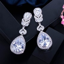 Elegant Water Drop Shaped Cubic Zirconia Crystal Bridal Long Earrings Luxury Wed - £17.43 GBP