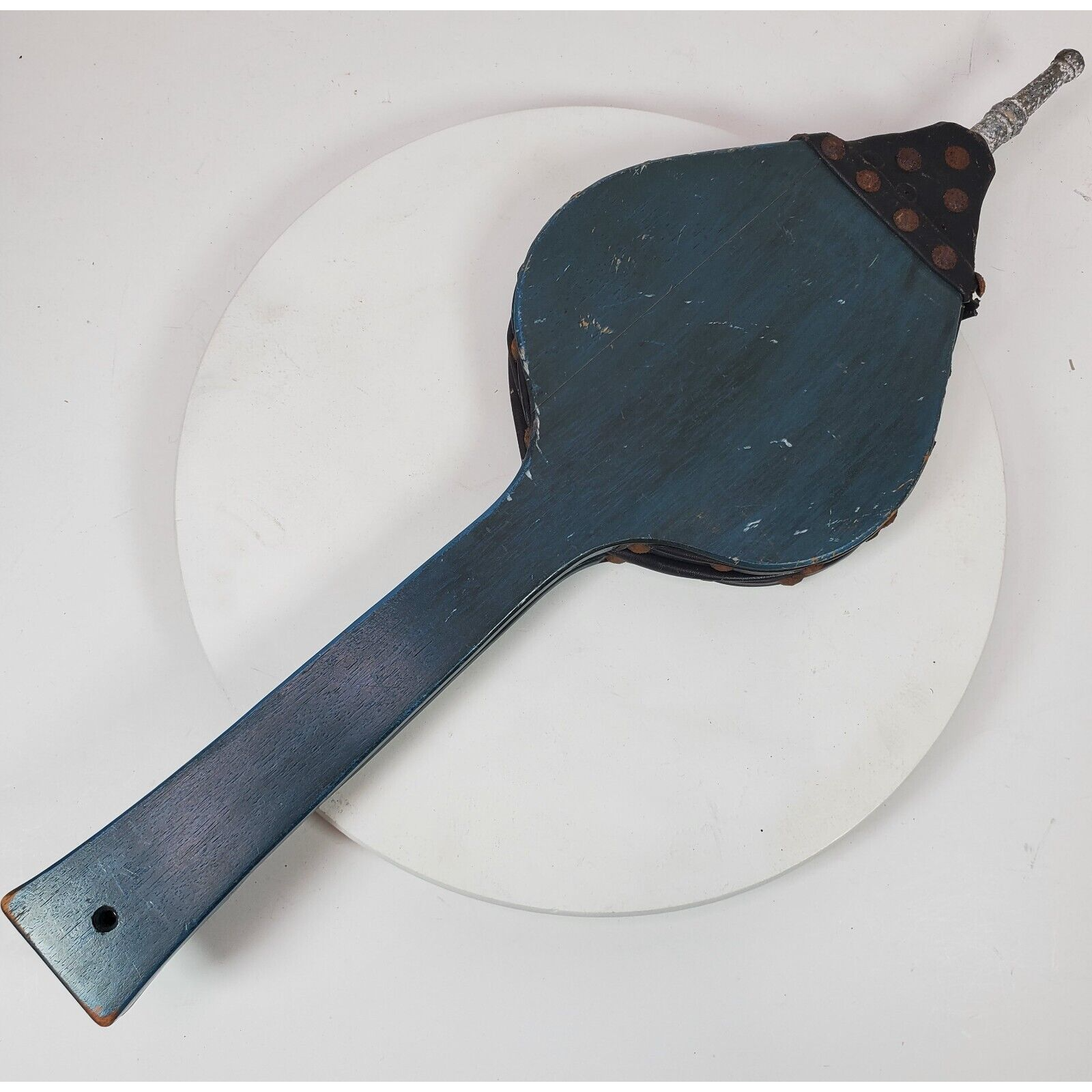 Vintage Fireplace Fire Bellows Wood Leather Brass End &amp; Studs 24 Inch Long - £25.21 GBP
