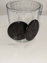 Black Natural Stained Wood Round Earrings Drop Dangle Wood Earrings - £5.79 GBP