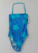 Daisy&#39;s Swimwear Girls 1 Pc SZ10 Bandeau Suit Removable Strap Floral Blue Hawaii - £7.94 GBP