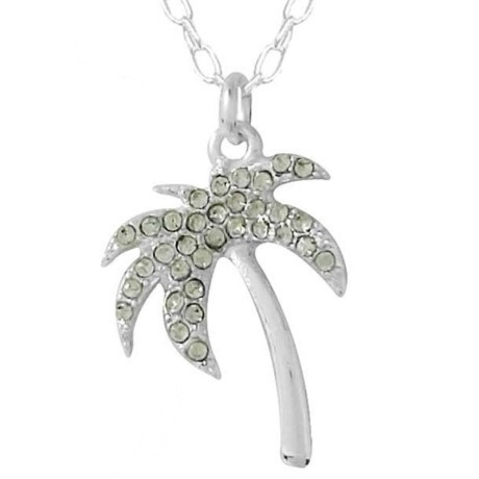Primary image for Crystal Palm Tree Pendant Necklace White Gold