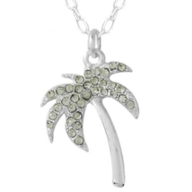 Crystal Palm Tree Pendant Necklace White Gold - $13.24