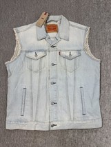 Levi&#39;s Denim Vest Mens XL Light StoneWash Sleeveless Frayed Trucker Jack... - $64.34