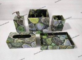 Agate Bathroom Set 7 Piece Green Agate Stone Complete Accessories, Bathroom Deco - £893.65 GBP