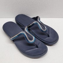 Crocs Sanrah Metal Block Women&#39;s Flip Flops Blue / Silver Size 8 Sandals Shoes - £14.72 GBP