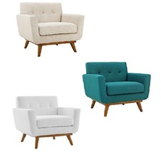 Classic Mid-Century Modern Tufted Club Arm Chair Beige Tweed Teal Blue or White - £471.43 GBP+