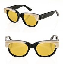 GUCCI ARIA 1165 Black Yellow Horn Brow Rectangle Unisex Sunglass GG1165S 001 - £353.67 GBP