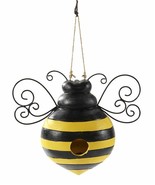 Bumblebee Bird House Hanging 7.68&quot; Long Black and Yellow Metal Wings Res... - £39.43 GBP