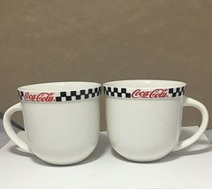 Coca-Cola Black Checkers White Coffee Tea 2 mugs cups by Gibson 2002 - £7.70 GBP