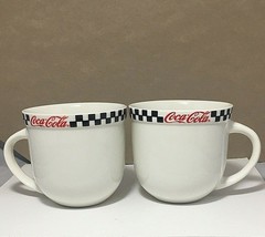 Coca-Cola Black Checkers White Coffee Tea 2 mugs cups by Gibson 2002 - £7.76 GBP