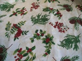 Winter 102&quot; x 60&quot; Rectangle Tablecloth Oblong Holly Berry Pine Cone Polyester - £6.64 GBP