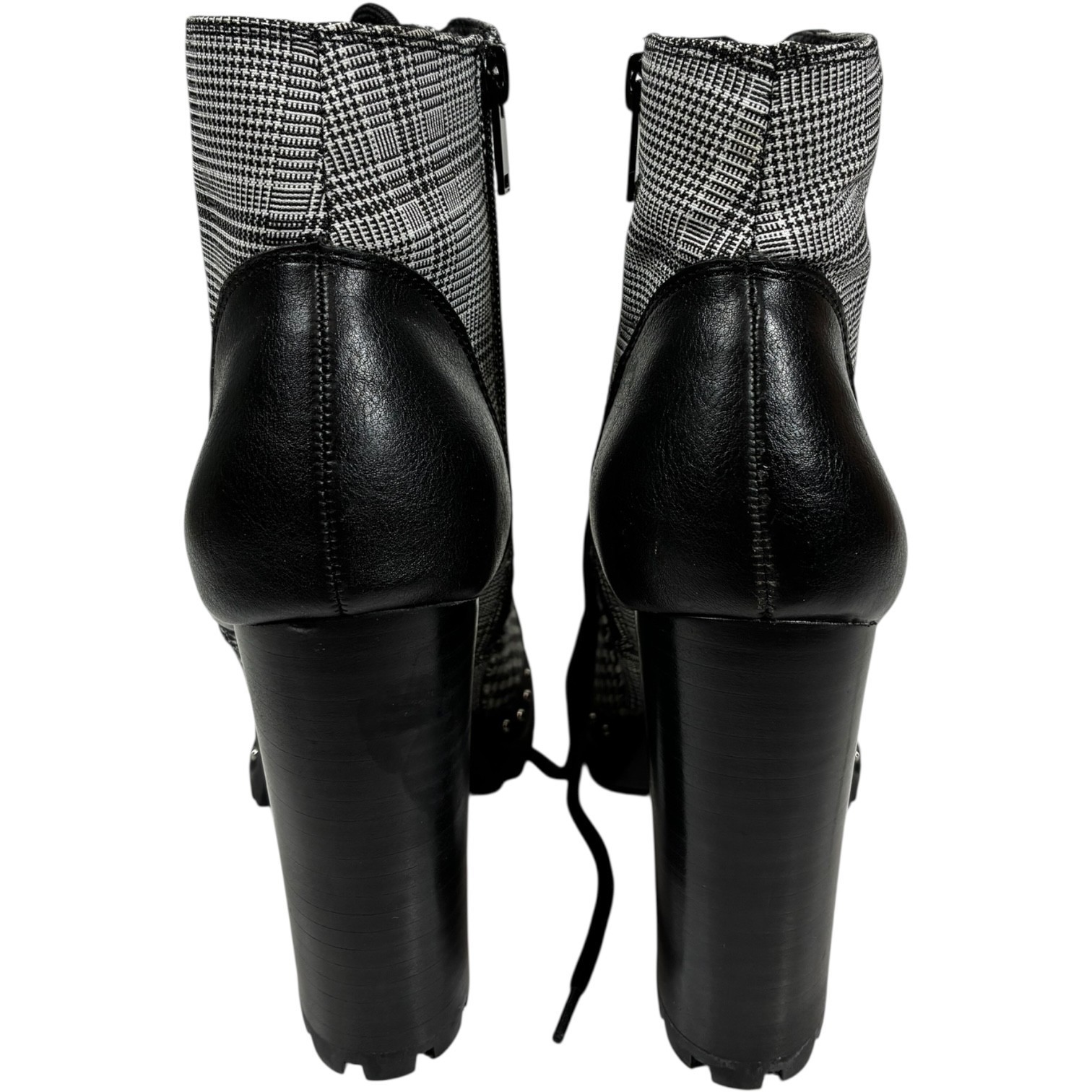 Aldo Marille Womens 6.5 Black & White Plaid/Checker Studded Heeled Ankle Boots Item image 10