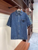 Single breasted Lapel Pocket Jeans Dress Shirt - $158.34