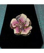 Joan Rivers White Enamel Flower 1 Lg 1 Smaller Pink &amp; White Crystals Vin... - £38.88 GBP
