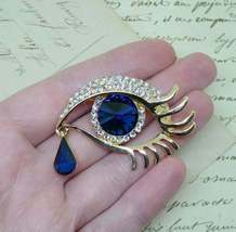 Dali&#39;s Eye Sapphire &amp; Diamond Evil Eye 18k Yellow Over Brooch Pin with Teardrop - £116.63 GBP