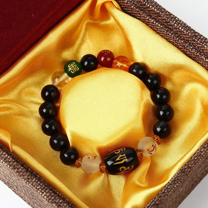Box Included Feng Shui Obsidian Bracelet Five-element Wealth Porsperity and Good - £19.26 GBP