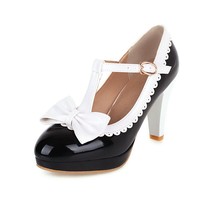 Lolita Mary Janes Women High Heels Shoes Sweet Bowknot Ruffles Dress Party Weddi - £40.15 GBP