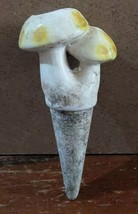 Ceramic Mushrooms Plant Water Spike Feeder Aid Vintage Glazed Yellow - £17.45 GBP