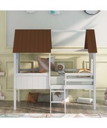 Twin Low Loft Bed w/ Windows (White/Brown) - $425.13 CAD