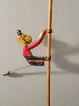 Vintage Folk Art Wooden Climbing Monkey on Pole Toy 18 3/4&quot; Long - £23.31 GBP