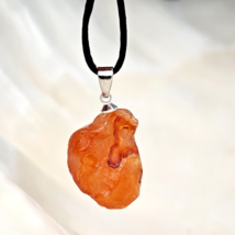 Carnelian Pendant Raw Necklace Gemstone Crystal Stone Tie Cord Lace Natural - £4.39 GBP