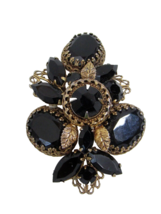 Signed Regency Vintage Black Glass Brooch Mourning Pin Fashion Jewelry - £97.10 GBP