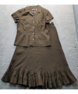 2 Piece Set Liz Claiborne Blazer &amp; Skirt Women 10 Brown Short Sleeve But... - $50.85 CAD