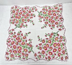 Vintage Hankie Pink Red Yellow Daisy Like Floral Flower Corners Scallope... - $9.41