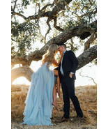 Sexy Split Sky Blue Beach Simple Wedding Dresses Chiffon Long Prom Dress - $158.00