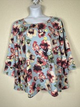 Ali Miles Womens Plus Size 3X Blue Floral Knit Top 3/4 Ruffle Layered Sleeve - £20.58 GBP