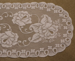 Table Doily Lace Floral Design White Matching Set of 2 Oval 29x15 - $16.78