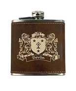 Devlin Irish Coat of Arms Leather Flask - Rustic Brown - $33.97 CAD