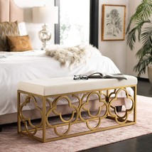 Safavieh Home Fleur 45-inch Glam Cream Velvet and Gold Rectangle Bench - $326.99