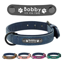  Dog Collars Personalized Custom Leather Dog Collar Name ID Tags For Small Mediu - £18.89 GBP+